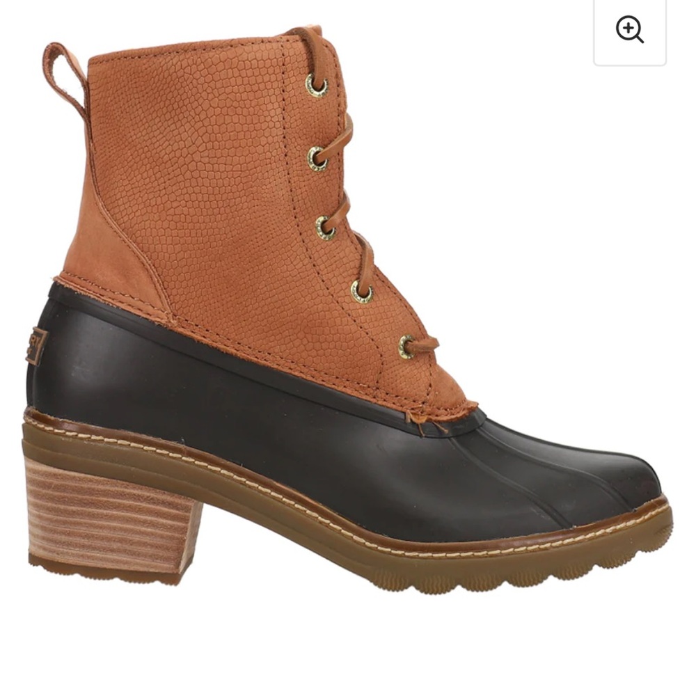 Sperry Saltwater Embossed Heeled Two-Tone Lace-Up Duck Boots NEW Size Womens 8.5